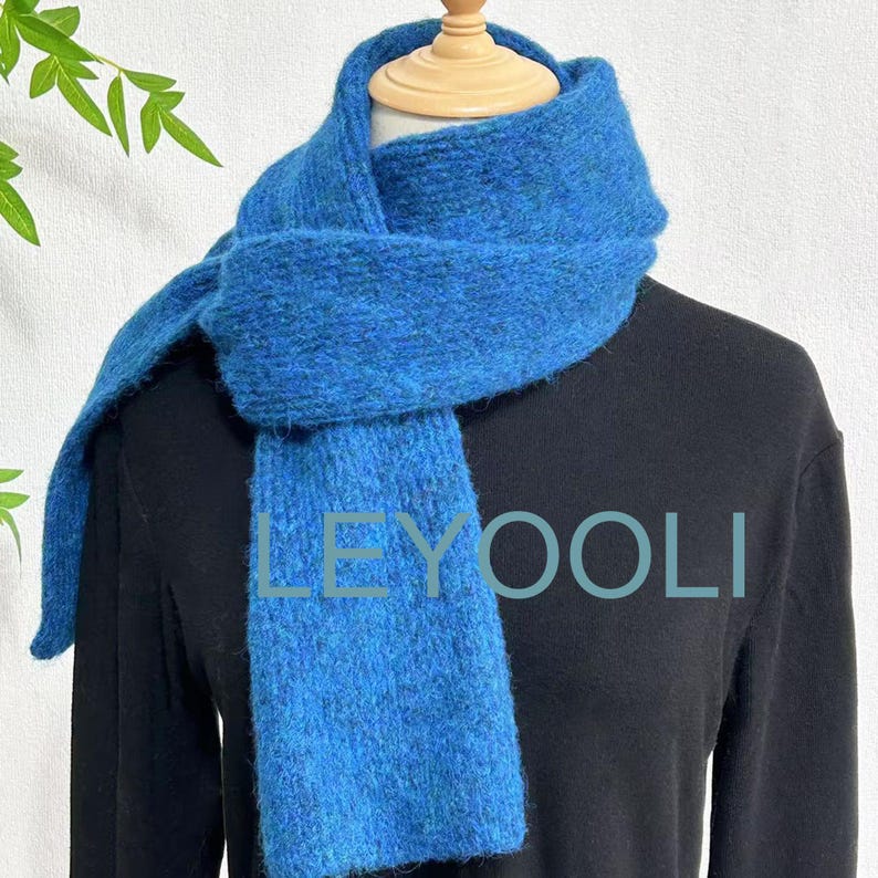 Handmade Wool Knitted Scarf, Dark Navy Blue, Warm Winter Accessory