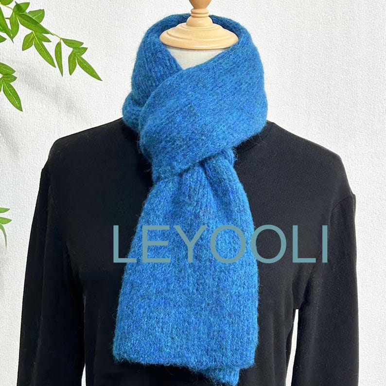 Handmade Wool Knitted Scarf, Dark Navy Blue, Warm Winter Accessory
