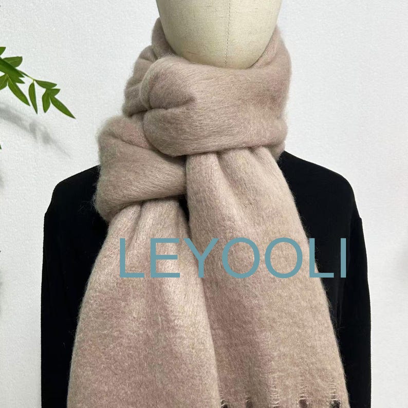 Caramel Mohair Blend Scarf, Winter Tassel Scarf