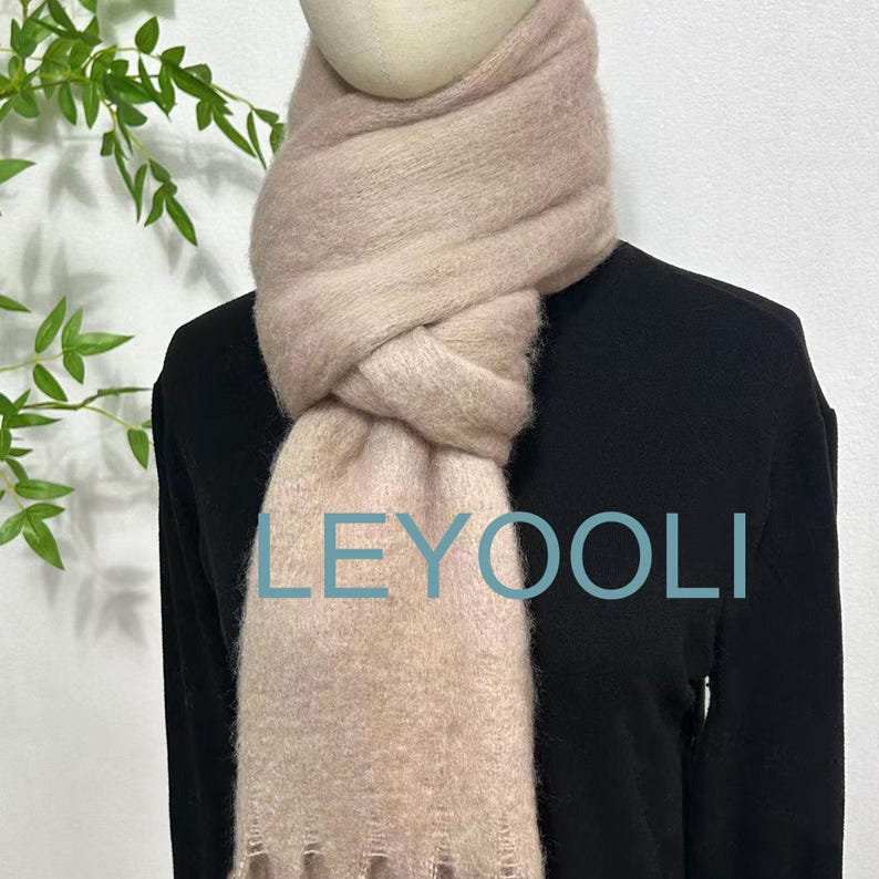 Caramel Mohair Blend Scarf, Winter Tassel Scarf