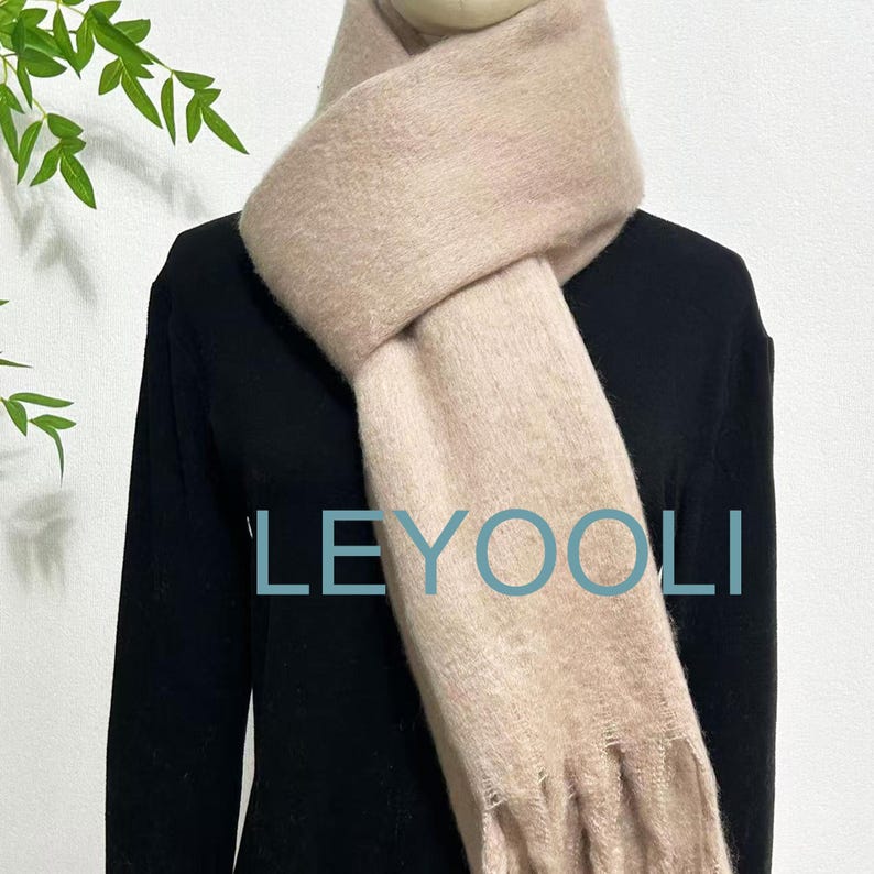 Caramel Mohair Blend Scarf, Winter Tassel Scarf