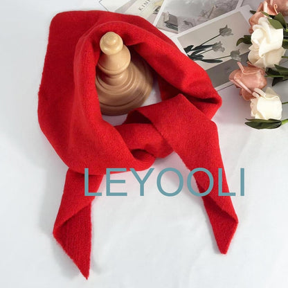 Hand Knit Triangle Scarf: Cashmere Wool Blend Winter Bandana