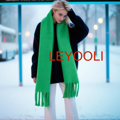 Green Mohair Blend Scarf, Warm Winter Tassel Scarf