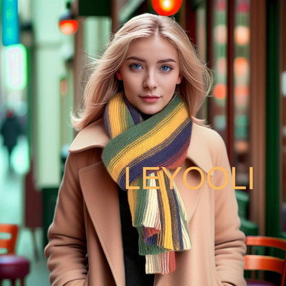 Rainbow Knitted Scarf, Colorful Wool Blend, Winter Warm Shawl