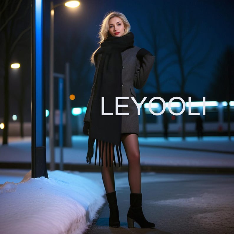 Black Mohair Blend Tassel Scarf, Winter Warm Scarf (200cm*45cm)