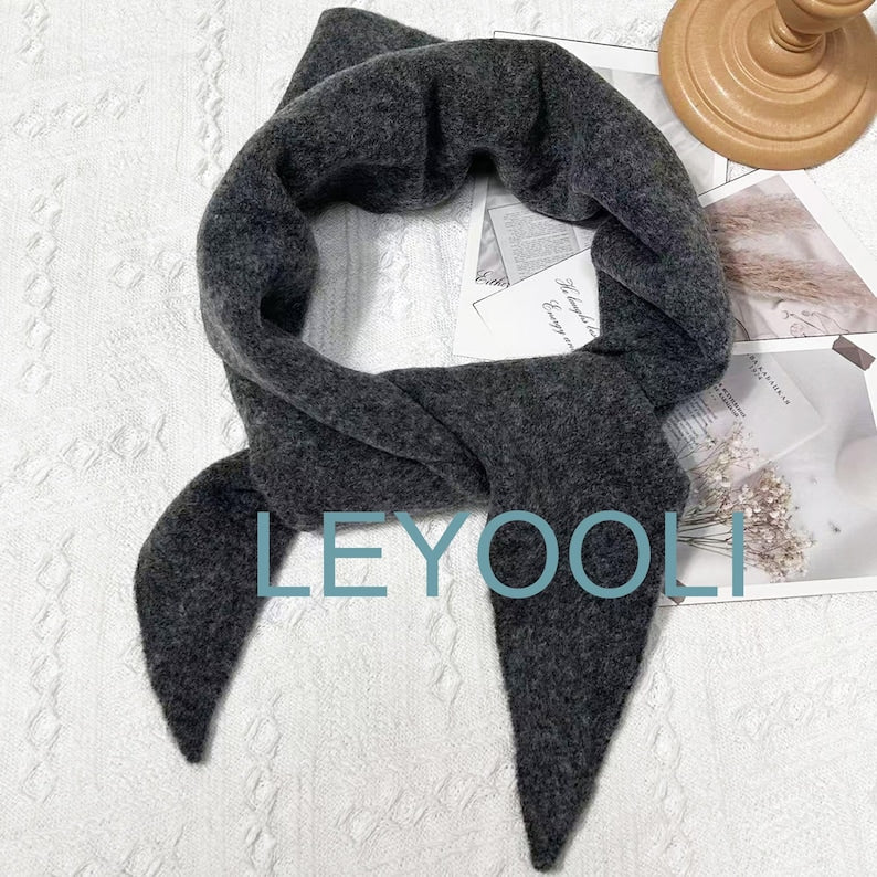 Hand Knit Triangle Scarf: Wool Cashmere Blend Winter Bandana