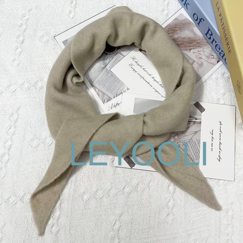 Hand Knit Triangle Scarf: Wool Cashmere Blend Winter Bandana