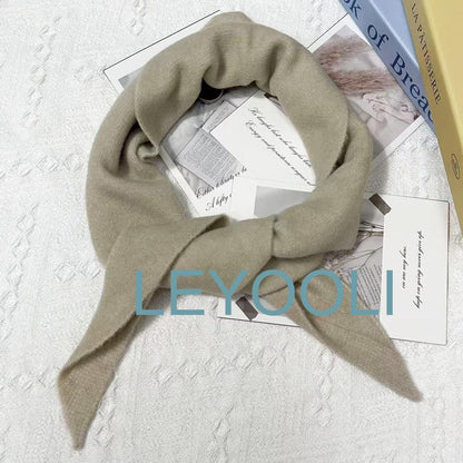 Hand Knit Triangle Scarf: Wool Cashmere Blend Winter Bandana