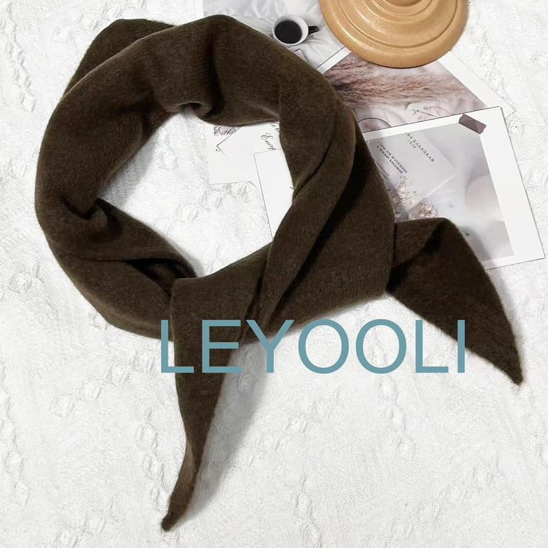 Hand Knit Triangle Scarf: Wool Cashmere Blend Winter Bandana