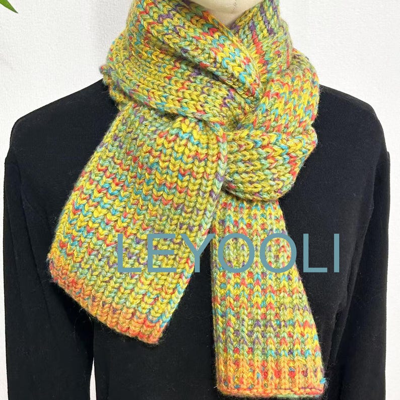 Hand Knit Colorful Wool Scarf, Winter Warm Gift