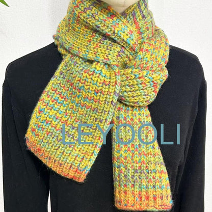 Hand Knit Colorful Wool Scarf, Winter Warm Gift