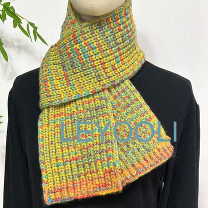 Hand Knit Colorful Wool Scarf, Winter Warm Gift