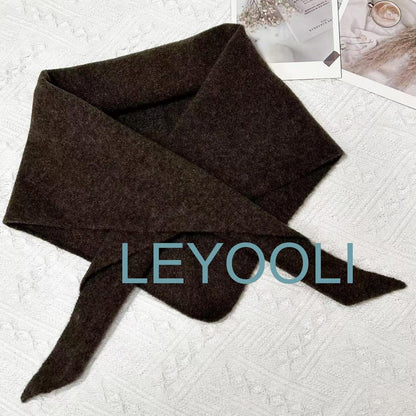 Brown Wool Blend Triangle Scarf, Knit Winter Bandana