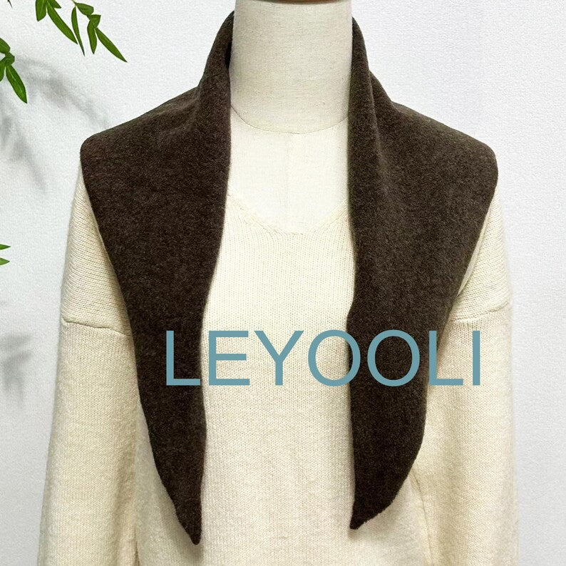 Brown Wool Blend Triangle Scarf, Knit Winter Bandana