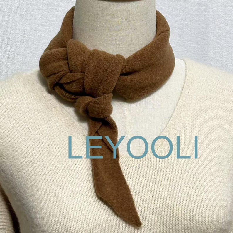 Camel Wool Blend Triangle Scarf: Hand Knit Winter Bandana