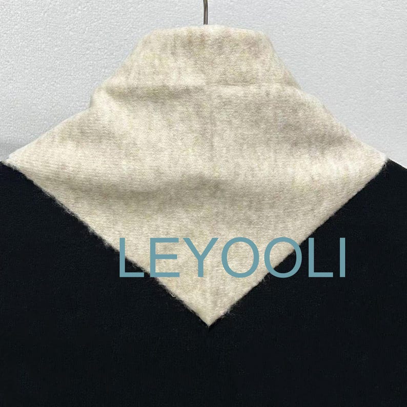 Hand Knit Beige Triangle Scarf: Wool Blend Winter Bandana