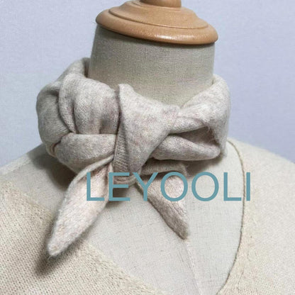 Hand Knit Beige Triangle Scarf: Wool Blend Winter Bandana