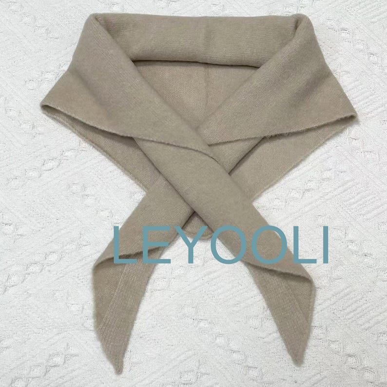 Hand Knit Triangle Scarf: Beige Gray Wool Winter Bandana