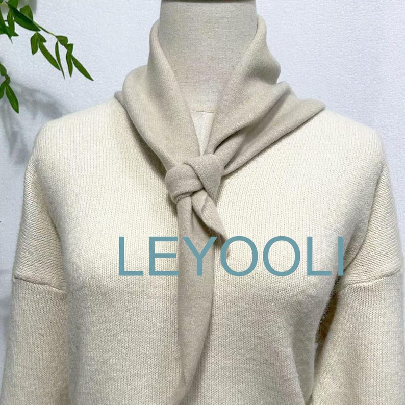 Hand Knit Triangle Scarf: Beige Gray Wool Winter Bandana