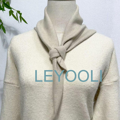 Hand Knit Triangle Scarf: Beige Gray Wool Winter Bandana