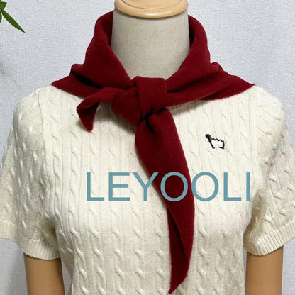 Burgundy Triangle Scarf: Hand Knit Wool Blend Winter Bandana