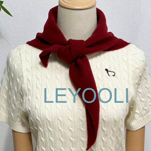 Burgundy Triangle Scarf: Hand Knit Wool Blend Winter Bandana