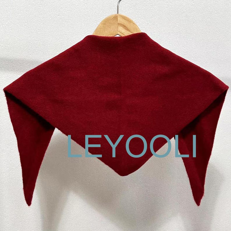 Burgundy Triangle Scarf: Hand Knit Wool Blend Winter Bandana