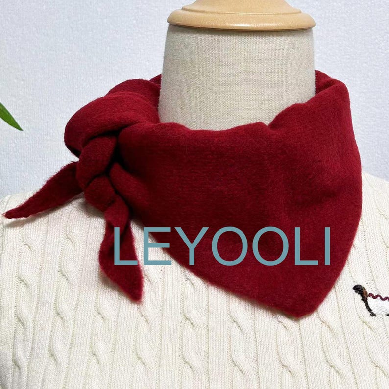 Burgundy Triangle Scarf: Hand Knit Wool Blend Winter Bandana