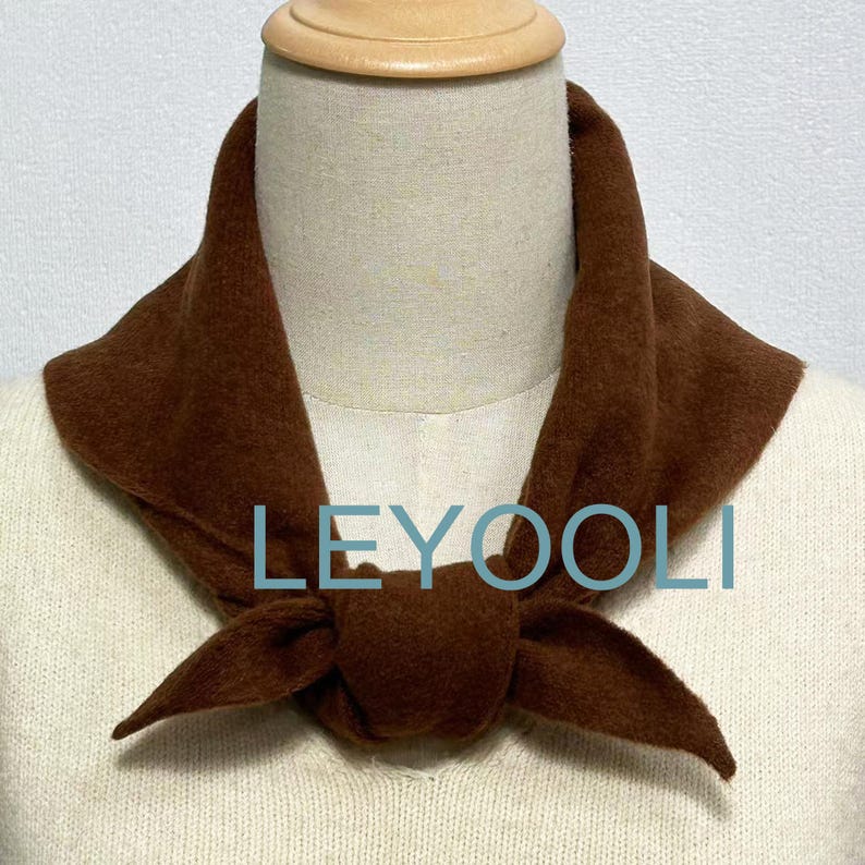 Caramel Brown Knit Triangle Scarf: Wool Winter Bandana