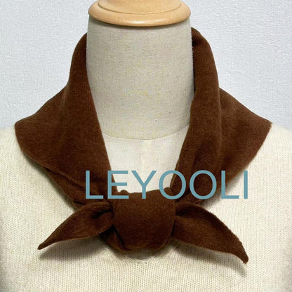 Caramel Brown Knit Triangle Scarf: Wool Winter Bandana