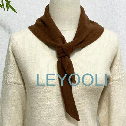 Caramel Brown Knit Triangle Scarf: Wool Winter Bandana