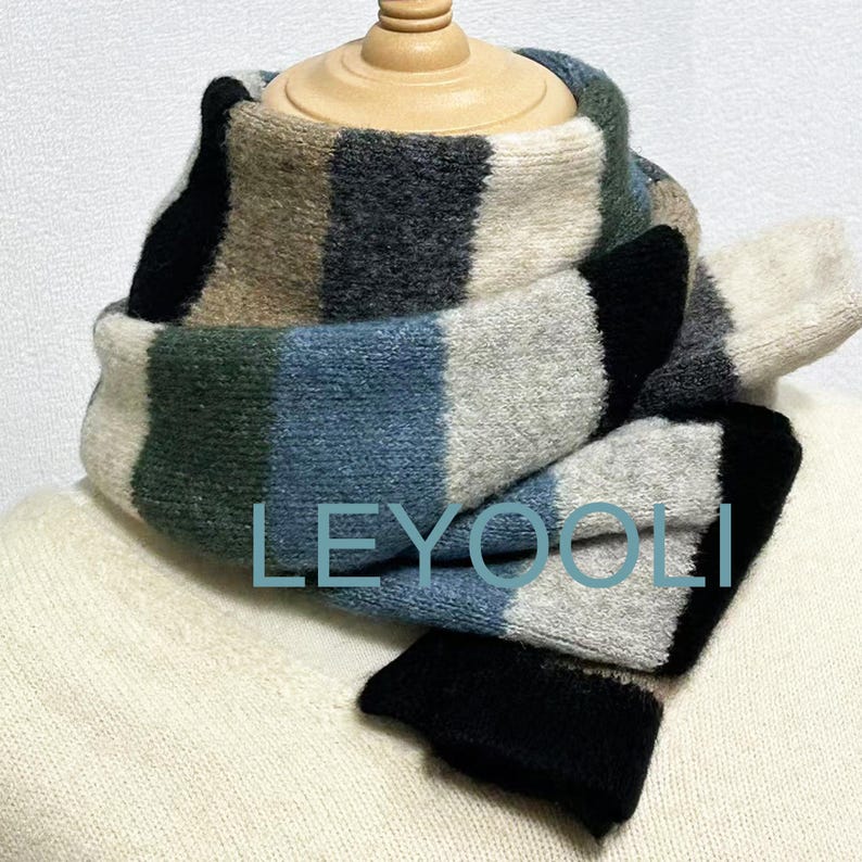 Hand Knitted Striped Wool Scarf - Warm Winter Accessory