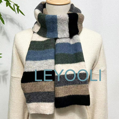 Hand Knitted Striped Wool Scarf - Warm Winter Accessory