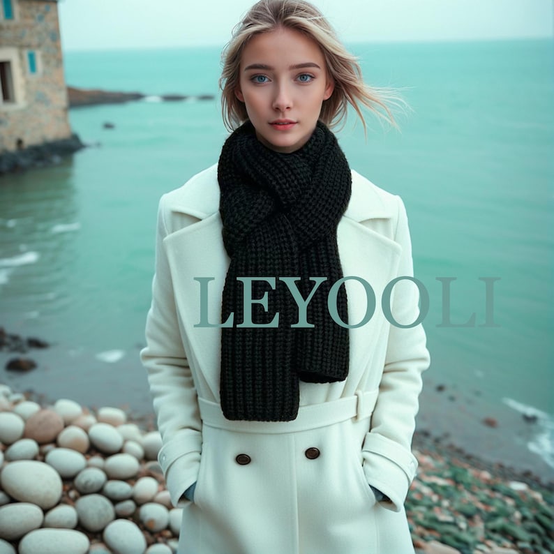 Hand Knitted Cotton Scarf, Dark Green Winter Scarf, Elegant Warm Shawl