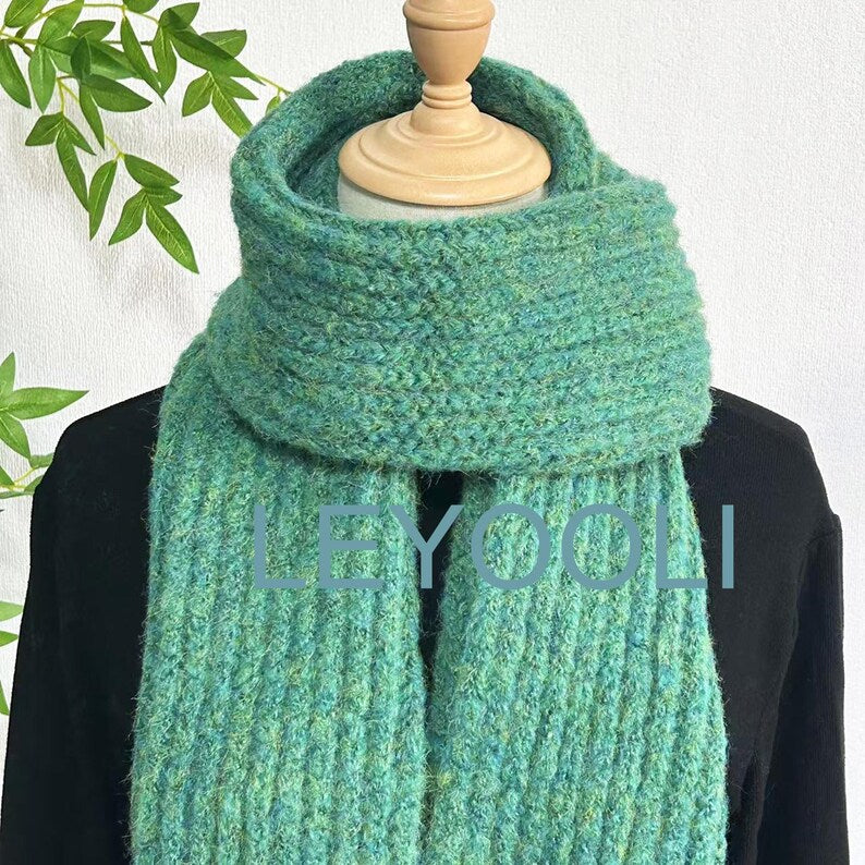 Hand Knitted Wool Scarf: Chunky Turquoise Winter Scarf