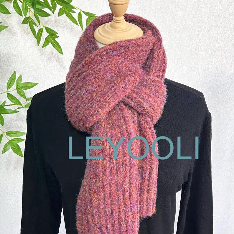 Hand Knitted Wool Scarf | Chunky Rose Winter Scarf