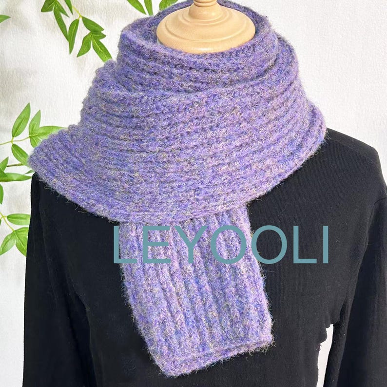 Hand Knitted Wool Scarf | Chunky Purple Winter Scarf