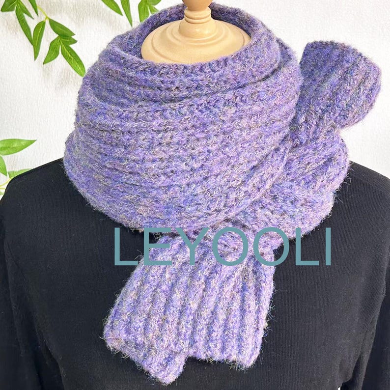 Hand Knitted Wool Scarf | Chunky Purple Winter Scarf