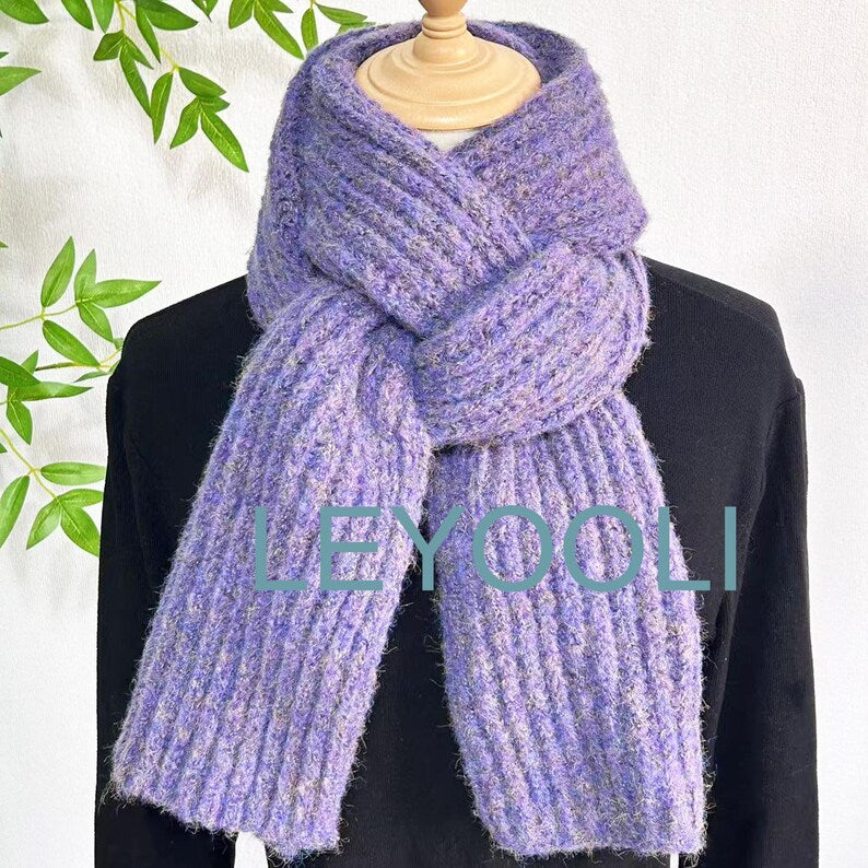 Hand Knitted Wool Scarf | Chunky Purple Winter Scarf