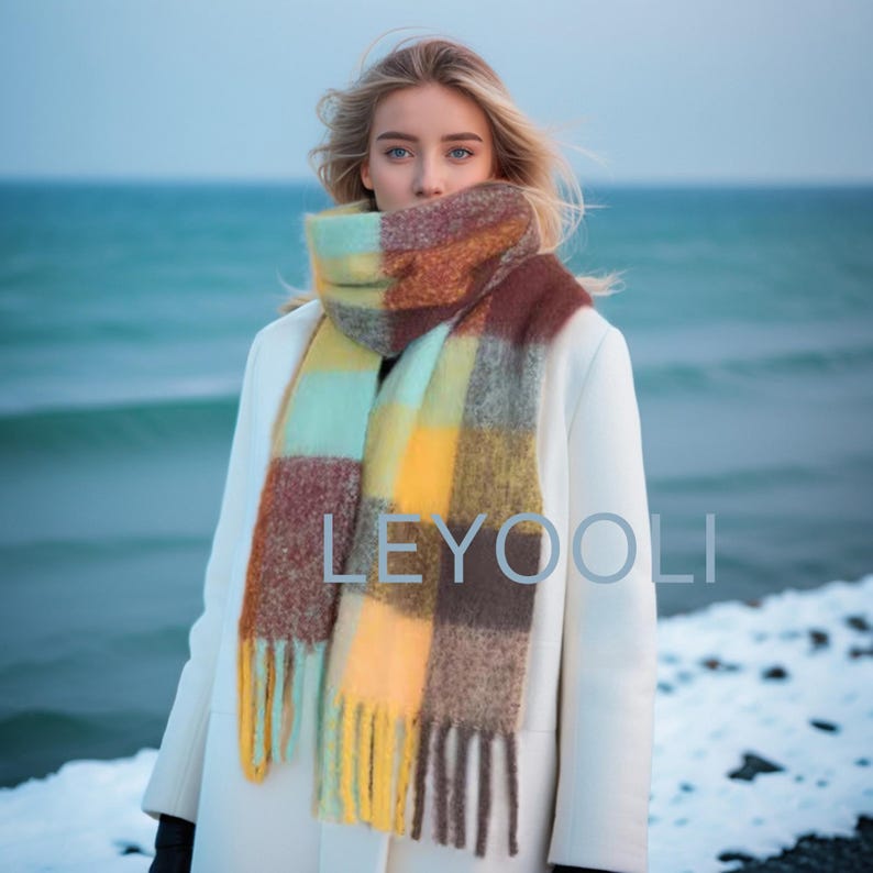 Wool Plaid Fringe Scarf, Fall Winter Shawl, Unisex Fashion Accessory