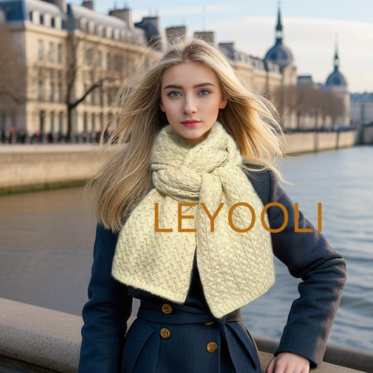 White Knitted Twist Scarf, Soft Cotton Blend, Winter Warmth
