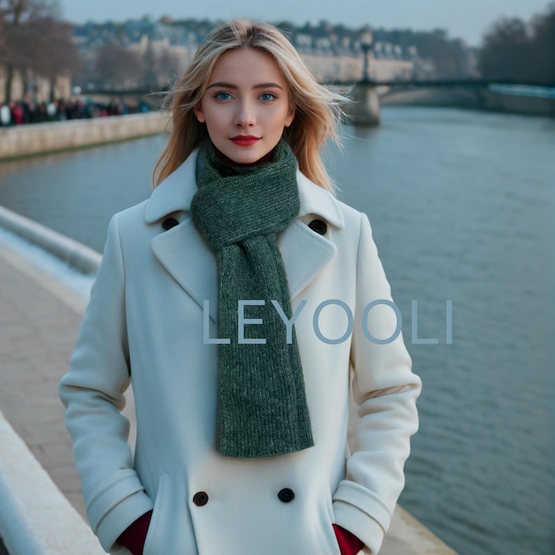 Handmade Turquoise Green Wool Knitted Scarf, Winter Accessory