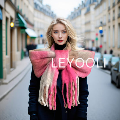 Pink Plaid Mohair Scarf, Reversible Winter Shawl