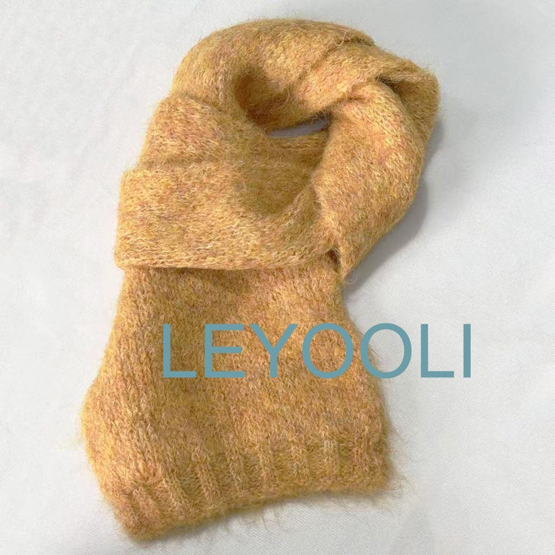 Soft Mohair Knitted Scarf, Thickened Warm Winter Scarf, Solid Color