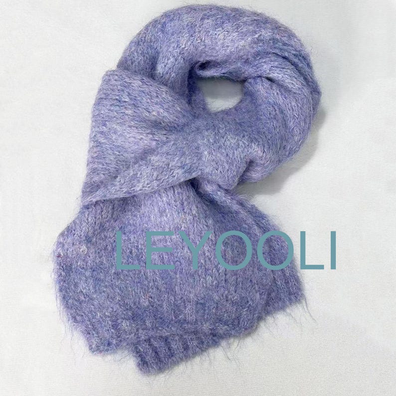 Soft Mohair Knitted Scarf, Thickened Warm Winter Scarf, Solid Color