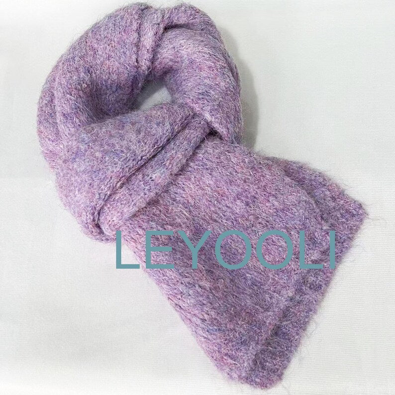Hand Knitted Mohair Scarf, Thickened Warm Winter Scarf