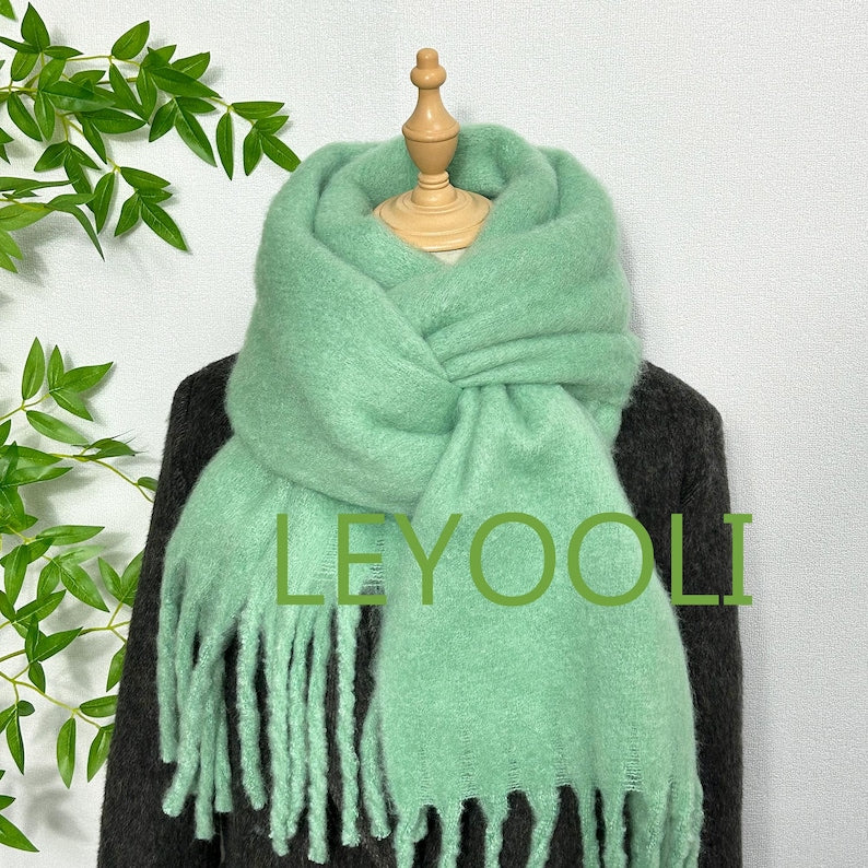 Burgundy Mohair Fringe Scarf: Winter Warm Shawl