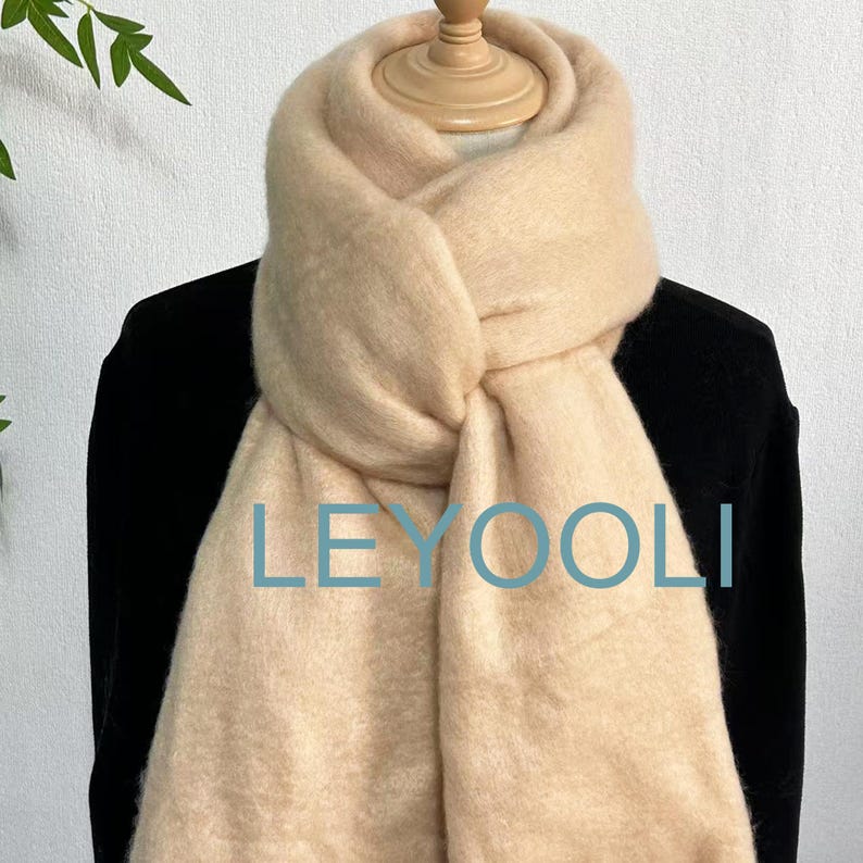 Cream Mohair Blend Tassel Scarf, Winter Warm Scarf