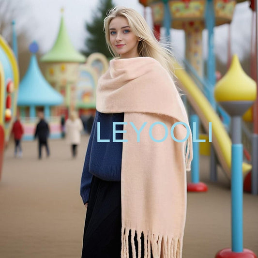 Cream Mohair Blend Tassel Scarf, Winter Warm Scarf