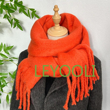 Mohair Tassel Scarf: Soft Solid Color Winter Scarf